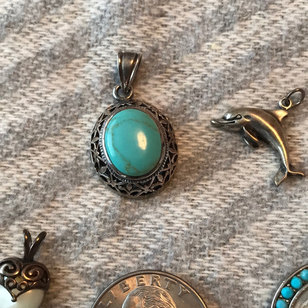 Silver Necklace Pendants Silver 925 Dolphin Turquoise Heart Thank You - Picture 8 of 16